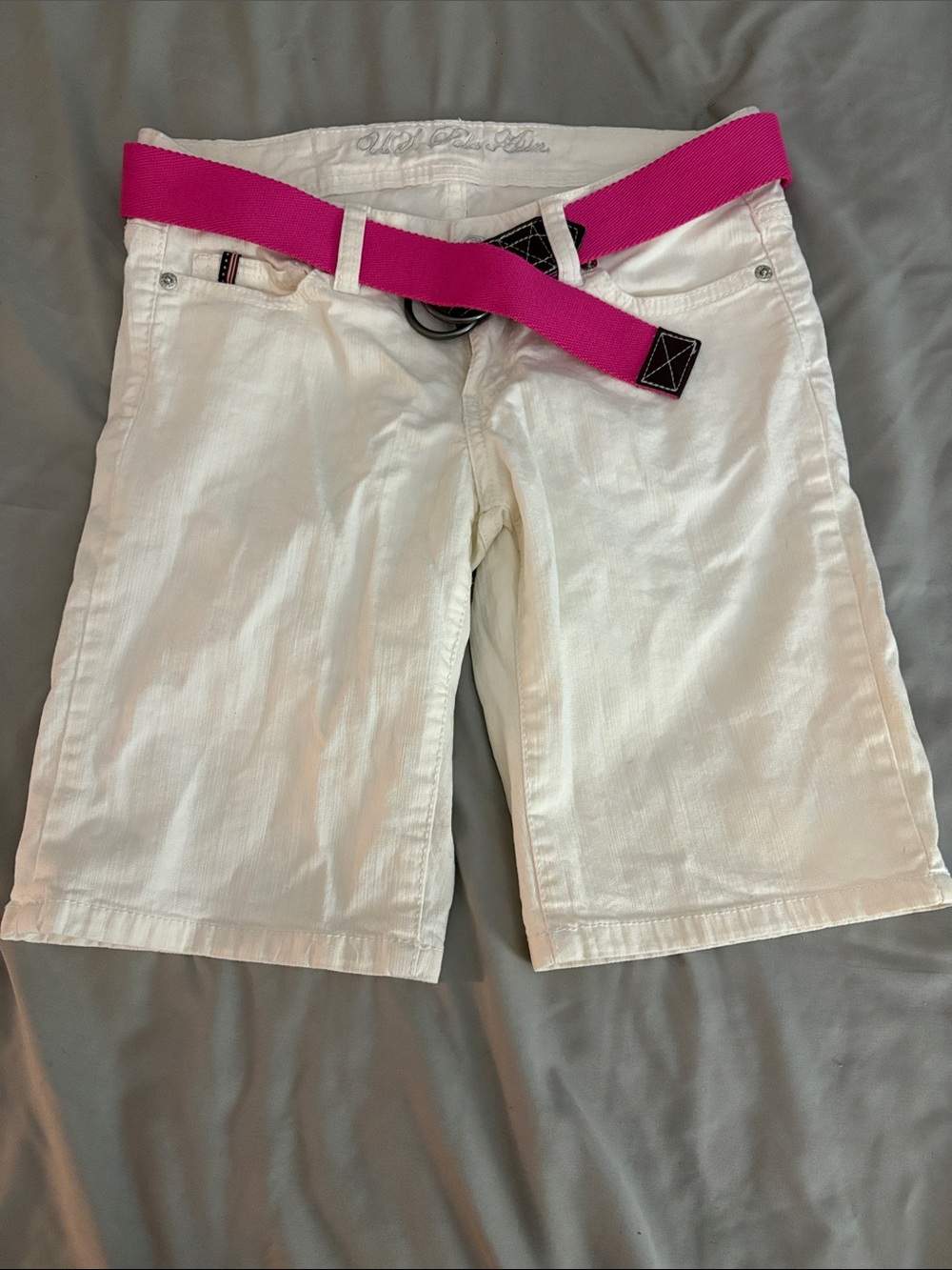 U.S. Polo Assn. White Bermuda Shorts with Hot Pink Belt